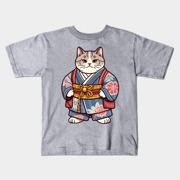 Japanese sumo cat Kids T-Shirt by Japanese Fever